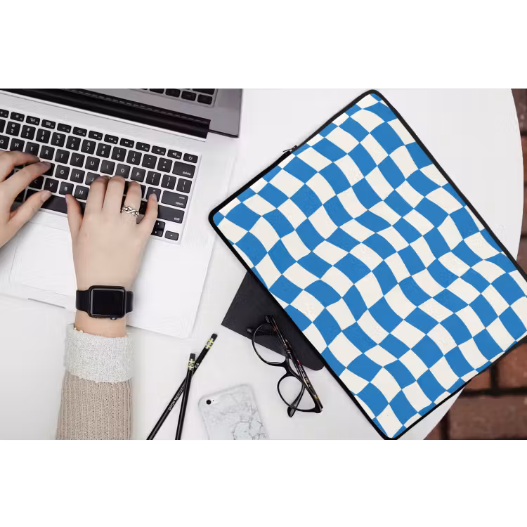 Laptophoes - Golvend - Patroon - Blauw — 3