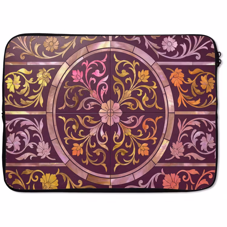 Laptophoes - Patroon - Floraal - Oosters - Paars - Goud — 1