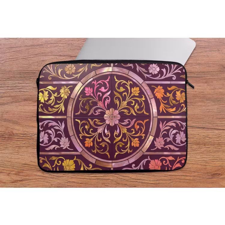 Laptophoes - Patroon - Floraal - Oosters - Paars - Goud — 2