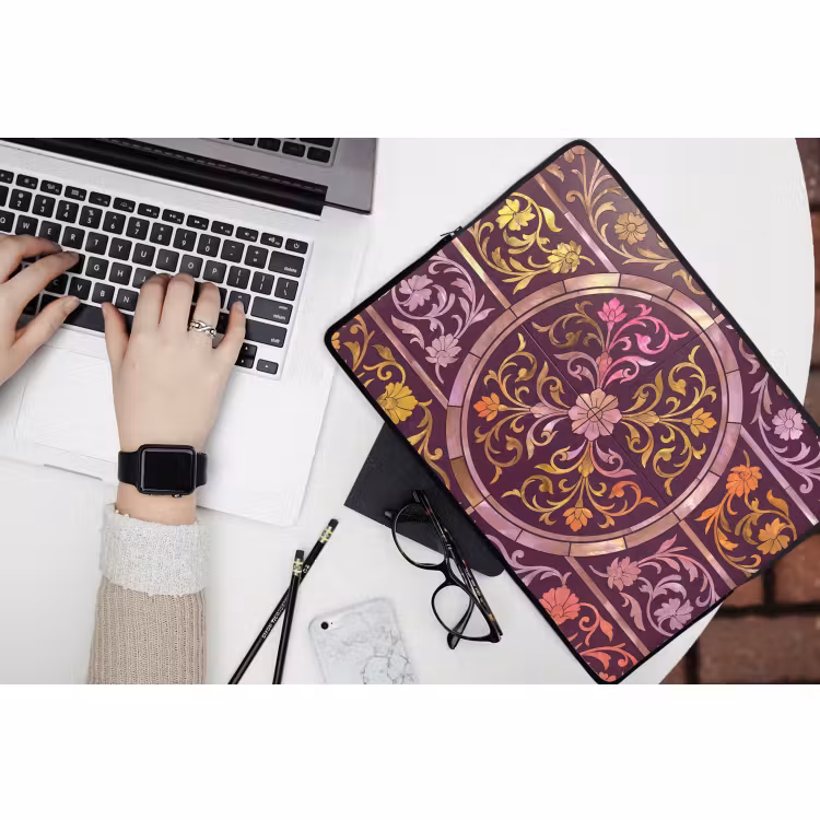 Laptophoes - Patroon - Floraal - Oosters - Paars - Goud — 3