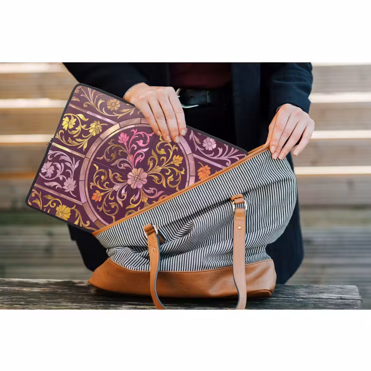 Laptophoes - Patroon - Floraal - Oosters - Paars - Goud — 4