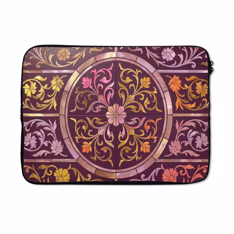 Laptophoes - Patroon - Floraal - Oosters - Paars - Goud — 5
