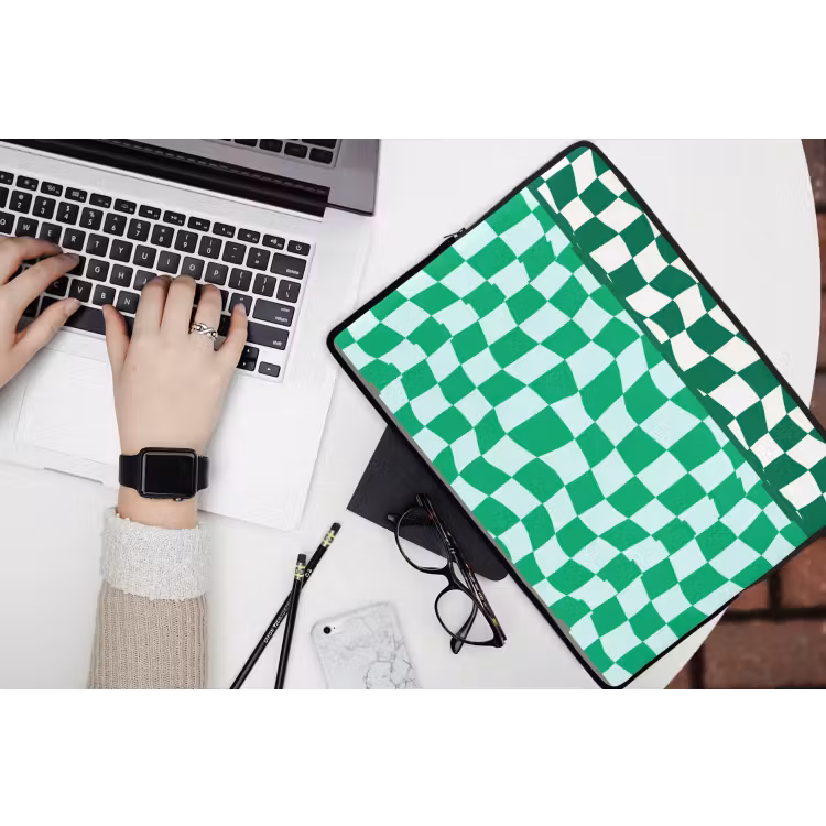 Laptophoes - Schaakbord - Golvend - Groen — 3