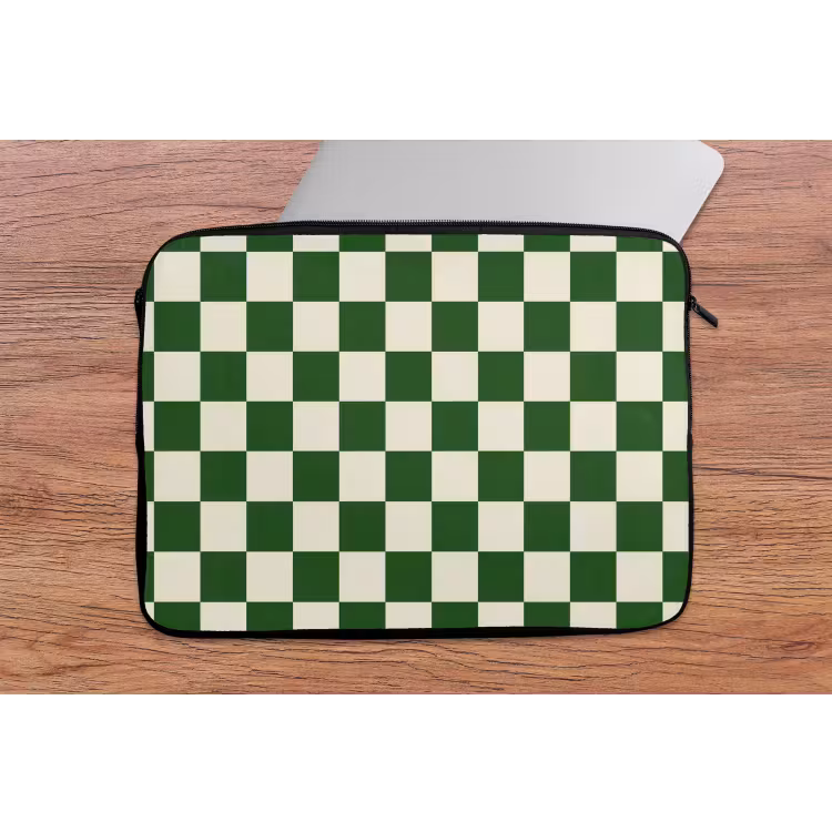 Laptophoes - Schaakbord - Patroon - Groen — 2
