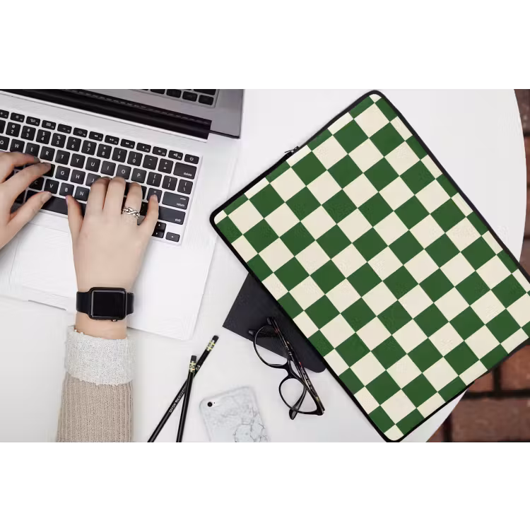 Laptophoes - Schaakbord - Patroon - Groen — 3