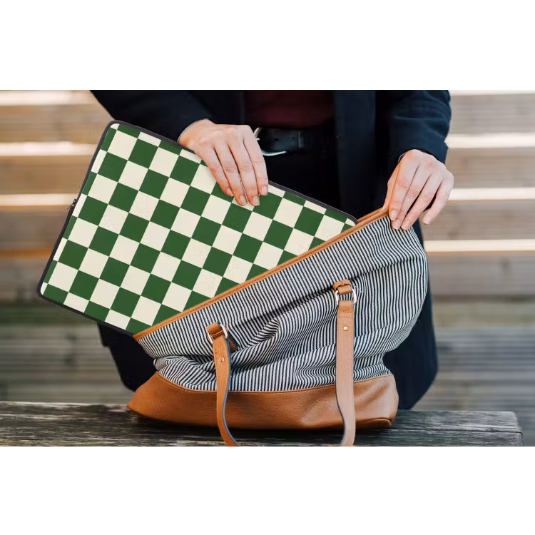 Laptophoes - Schaakbord - Patroon - Groen — 4