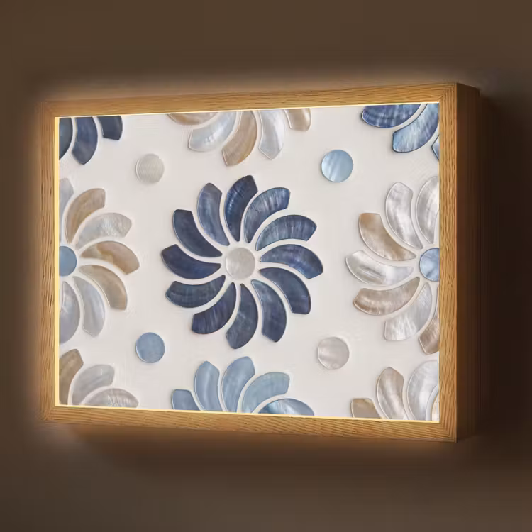Lightbox - Wandlamp - Bloemen - Parelmoer - Abstract - Patroon - Blauw — 1