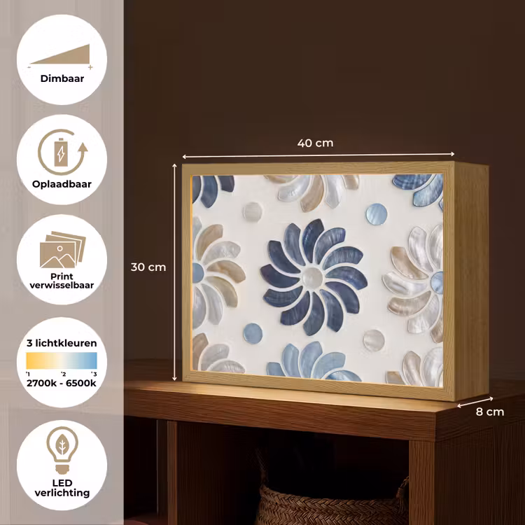 Lightbox - Wandlamp - Bloemen - Parelmoer - Abstract - Patroon - Blauw — 10