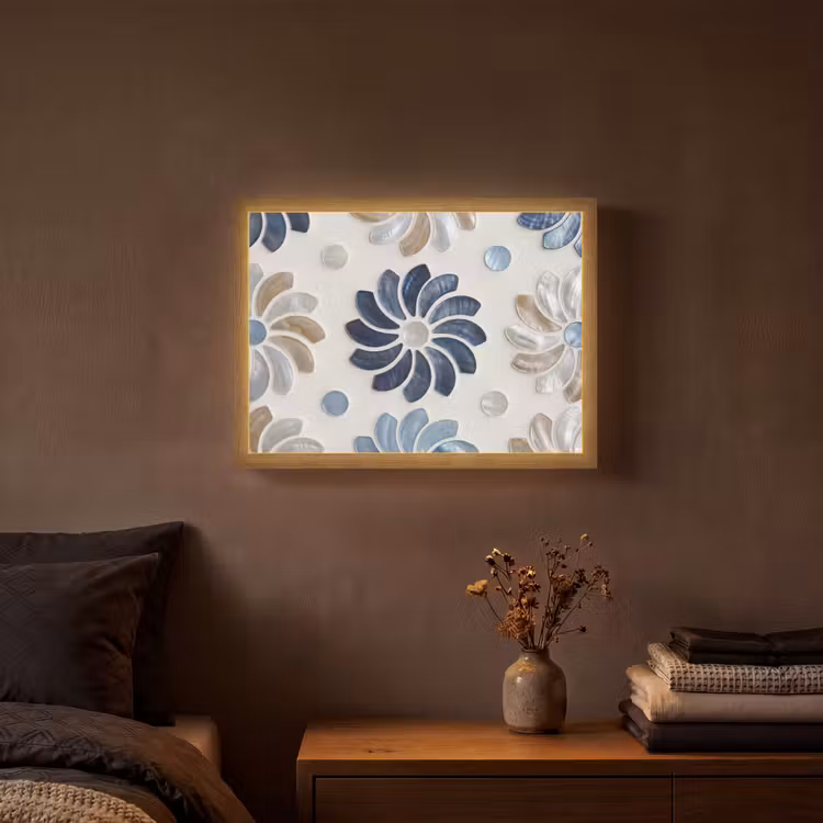 Lightbox - Wandlamp - Bloemen - Parelmoer - Abstract - Patroon - Blauw — 3