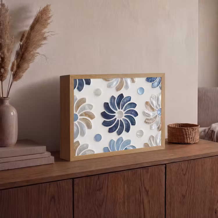 Lightbox - Wandlamp - Bloemen - Parelmoer - Abstract - Patroon - Blauw — 4