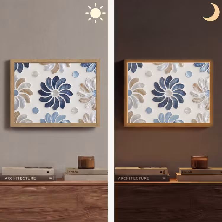 Lightbox - Wandlamp - Bloemen - Parelmoer - Abstract - Patroon - Blauw — 6