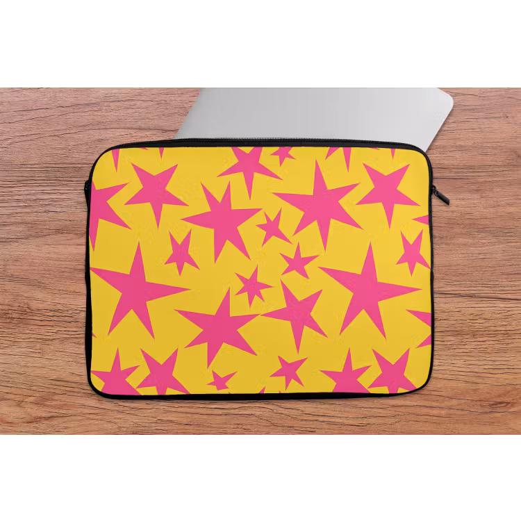 Laptophoes - Sterren - Patroon - Roze - Geel — 2