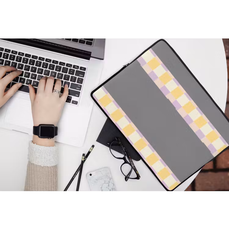 Laptophoes - Blokjes - Lila - Geel — 3