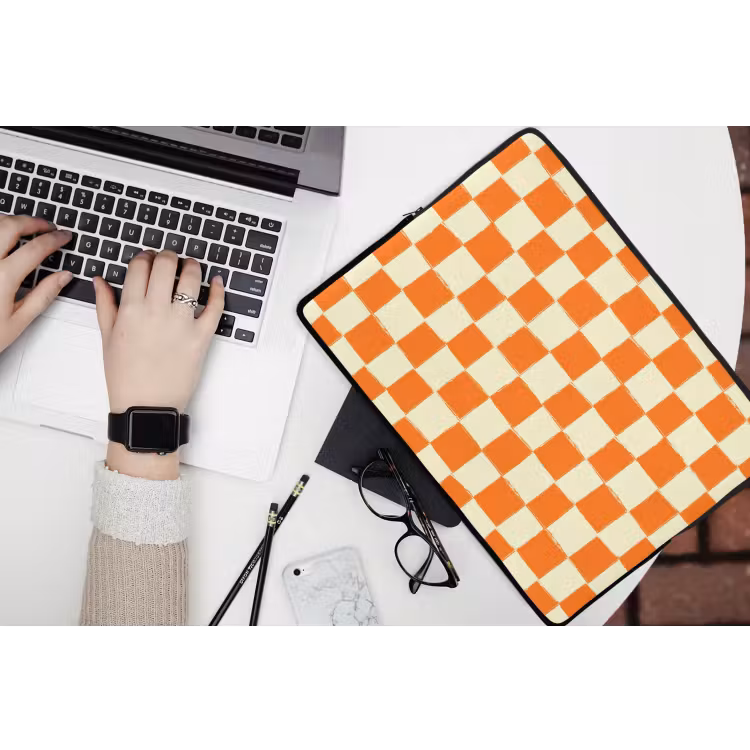 Laptophoes - Schaak - Patroon - Oranje — 3