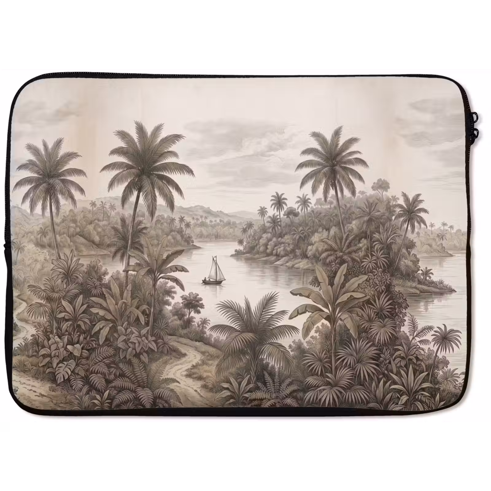 Laptophoes - Landschap - Rivier - Boot - Tropisch - Vintage — 1