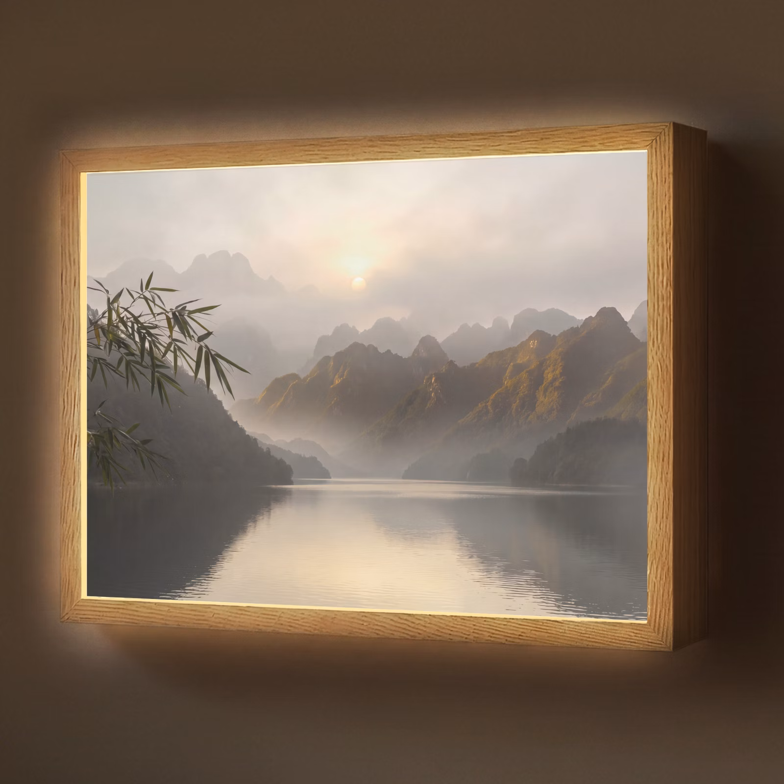 Lightbox - Wandlamp - Bergen - Water - Mist - Natuur - Landschap — 1
