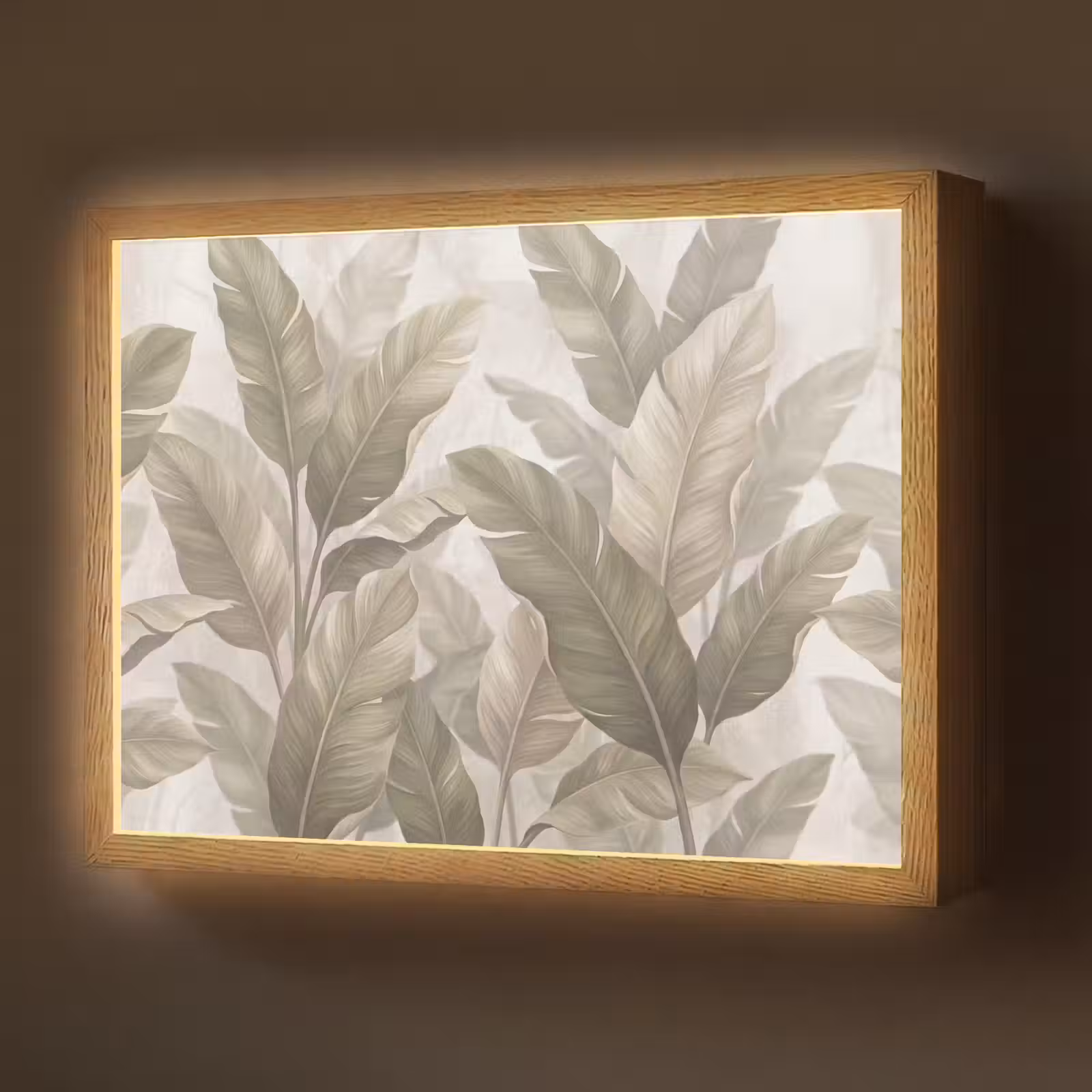 Lightbox - Wandlamp - Bladeren - Tropisch - Natuur - Abstract - Beige — 1