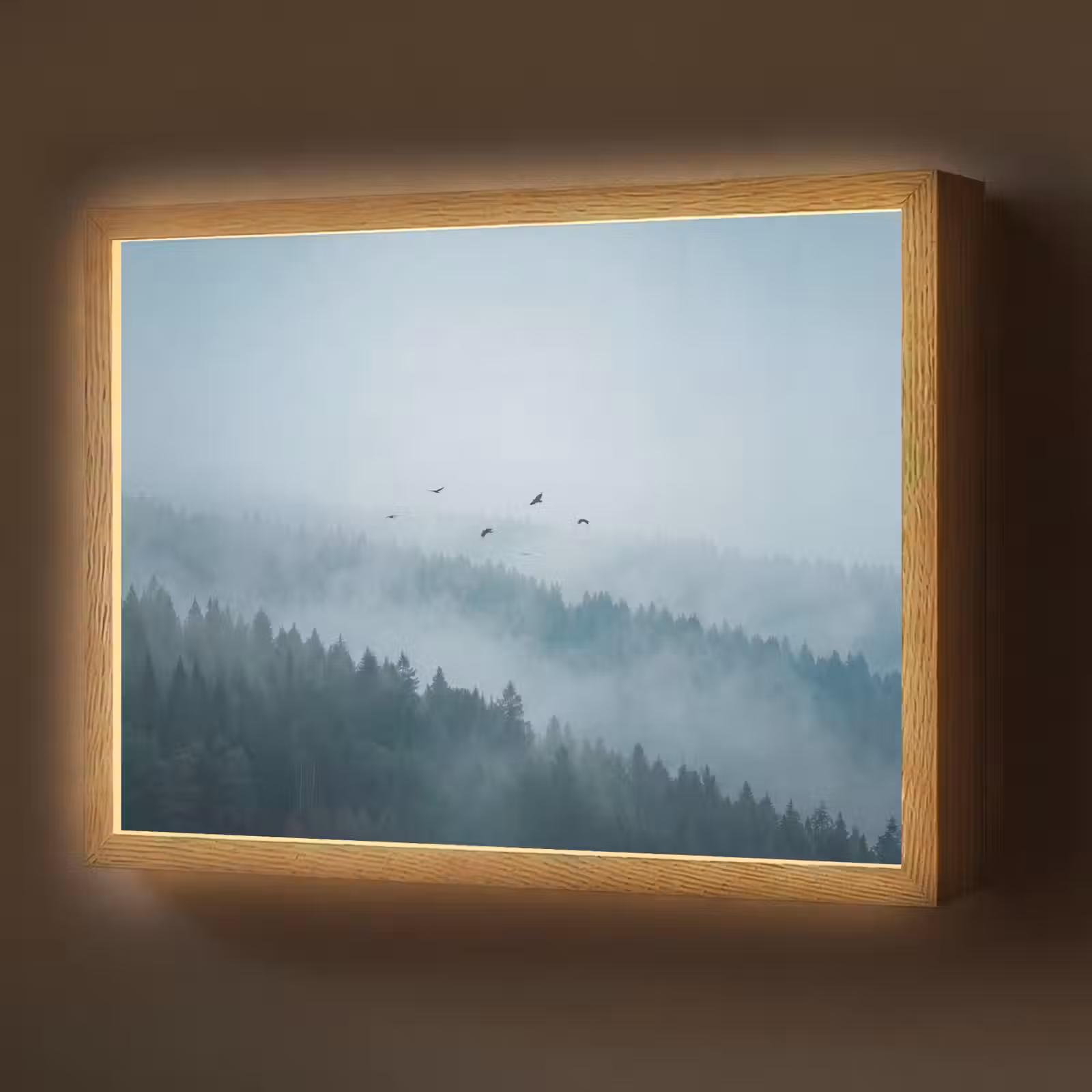 Lightbox - Wandlamp - Bos - Mist - Vogels - Natuur - Groen — 1