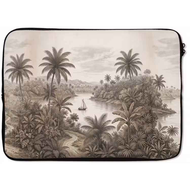 Laptophoes - Landschap - Rivier - Boot - Tropisch - Vintage — 1