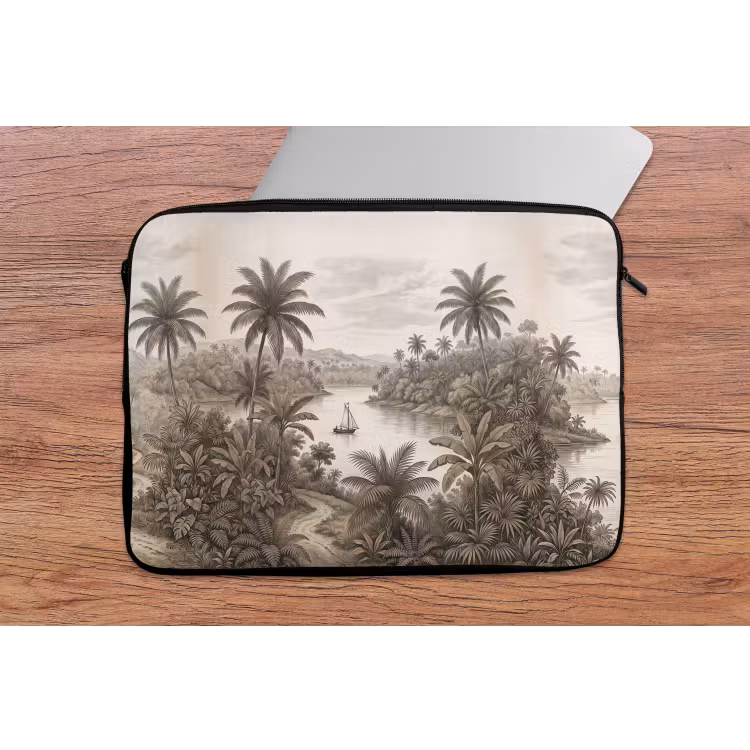 Laptophoes - Landschap - Rivier - Boot - Tropisch - Vintage — 2