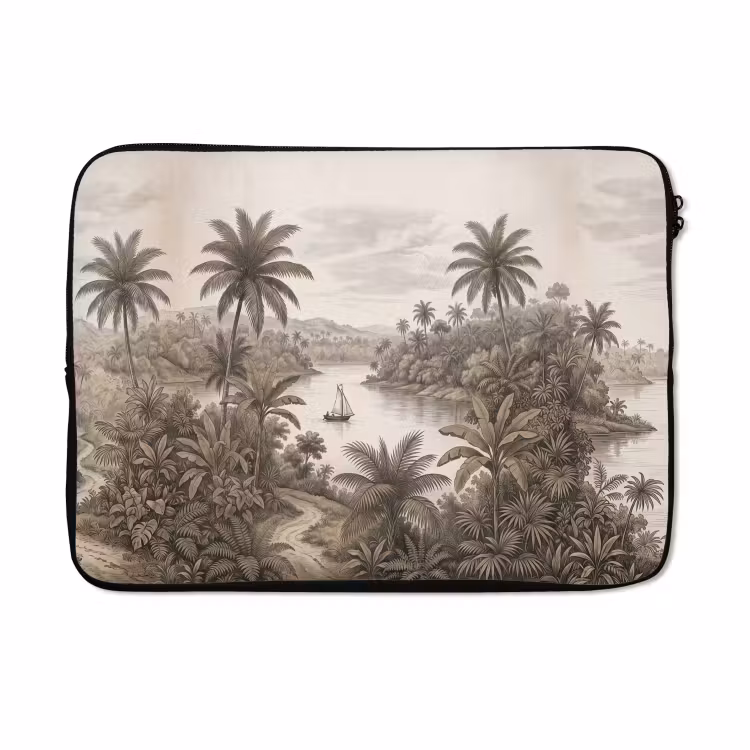 Laptophoes - Landschap - Rivier - Boot - Tropisch - Vintage — 5