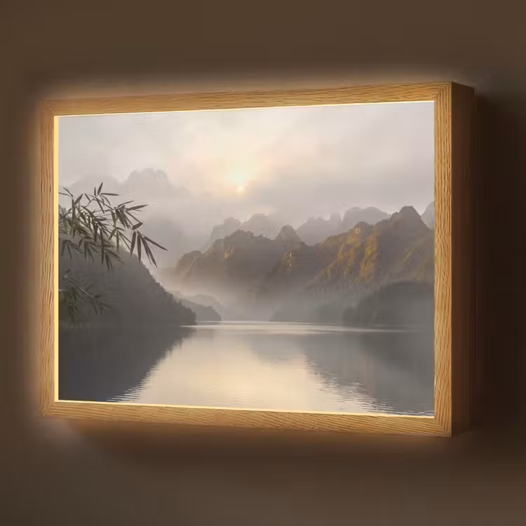Lightbox - Wandlamp - Bergen - Water - Mist - Natuur - Landschap — 1