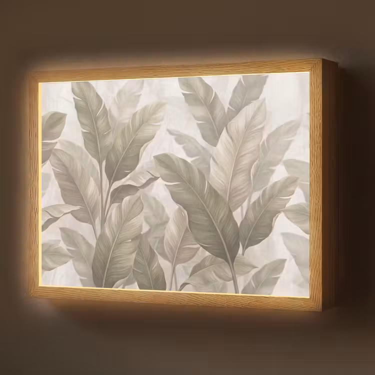 Lightbox - Wandlamp - Bladeren - Tropisch - Natuur - Abstract - Beige — 1