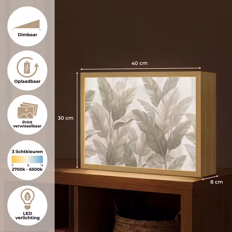 Lightbox - Wandlamp - Bladeren - Tropisch - Natuur - Abstract - Beige — 10
