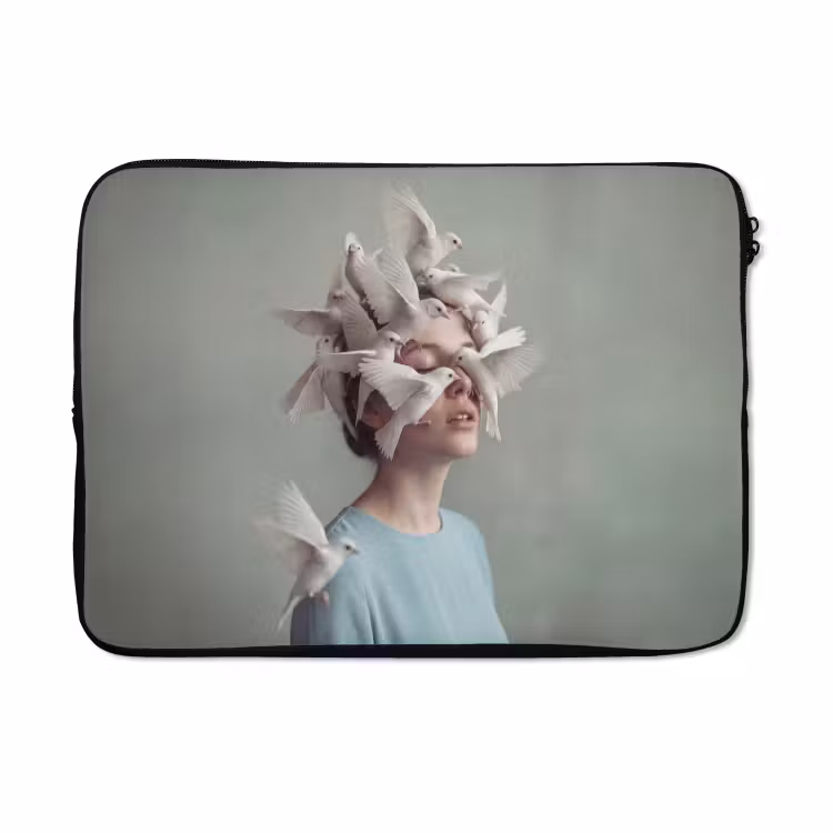 Laptophoes - Vrouw - Vogels - Abstract - Modern - Wit — 5