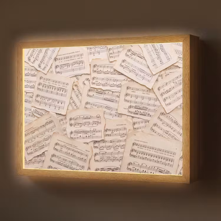 Lightbox - Wandlamp - Bladmuziek - Oud - Noten - Vintage - Beige — 1