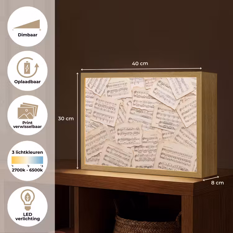 Lightbox - Wandlamp - Bladmuziek - Oud - Noten - Vintage - Beige — 10