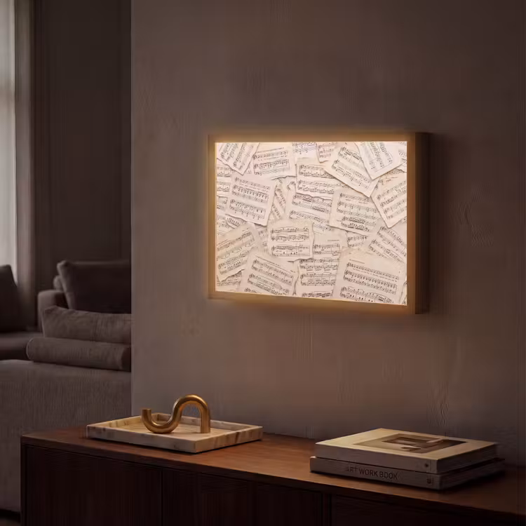 Lightbox - Wandlamp - Bladmuziek - Oud - Noten - Vintage - Beige — 2