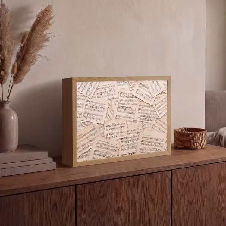 Lightbox - Wandlamp - Bladmuziek - Oud - Noten - Vintage - Beige — 4