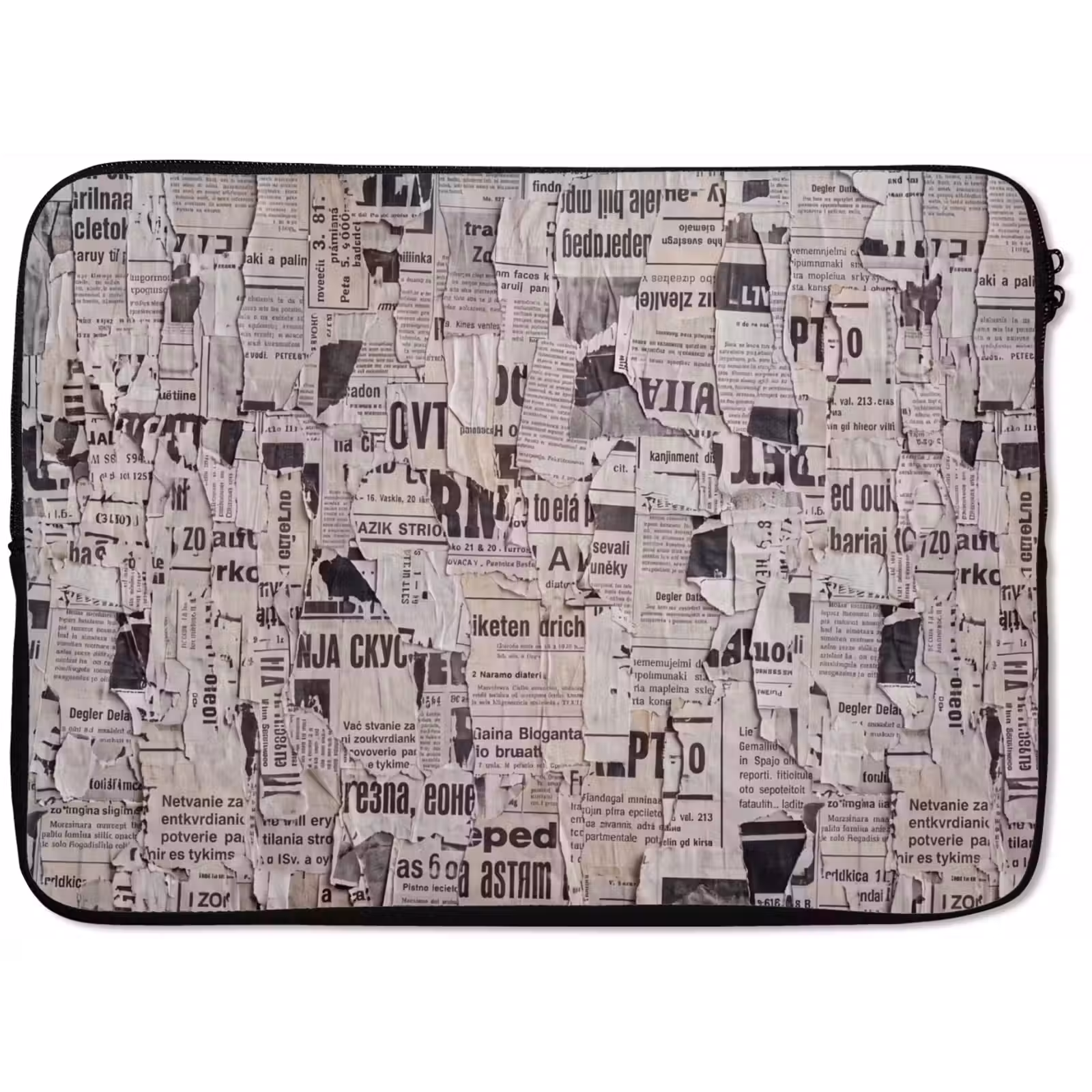 Laptophoes - Krant - Gescheurd - Textuur - Abstract - Zwart-wit — 1