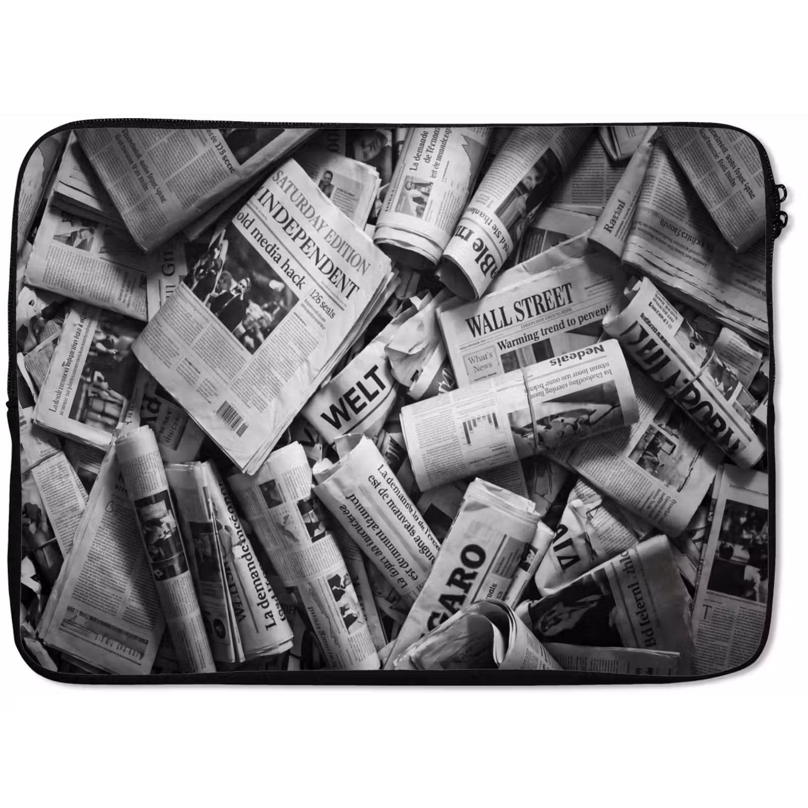 Laptophoes - Krant - Stapel - Nieuws - Zwart-wit — 1