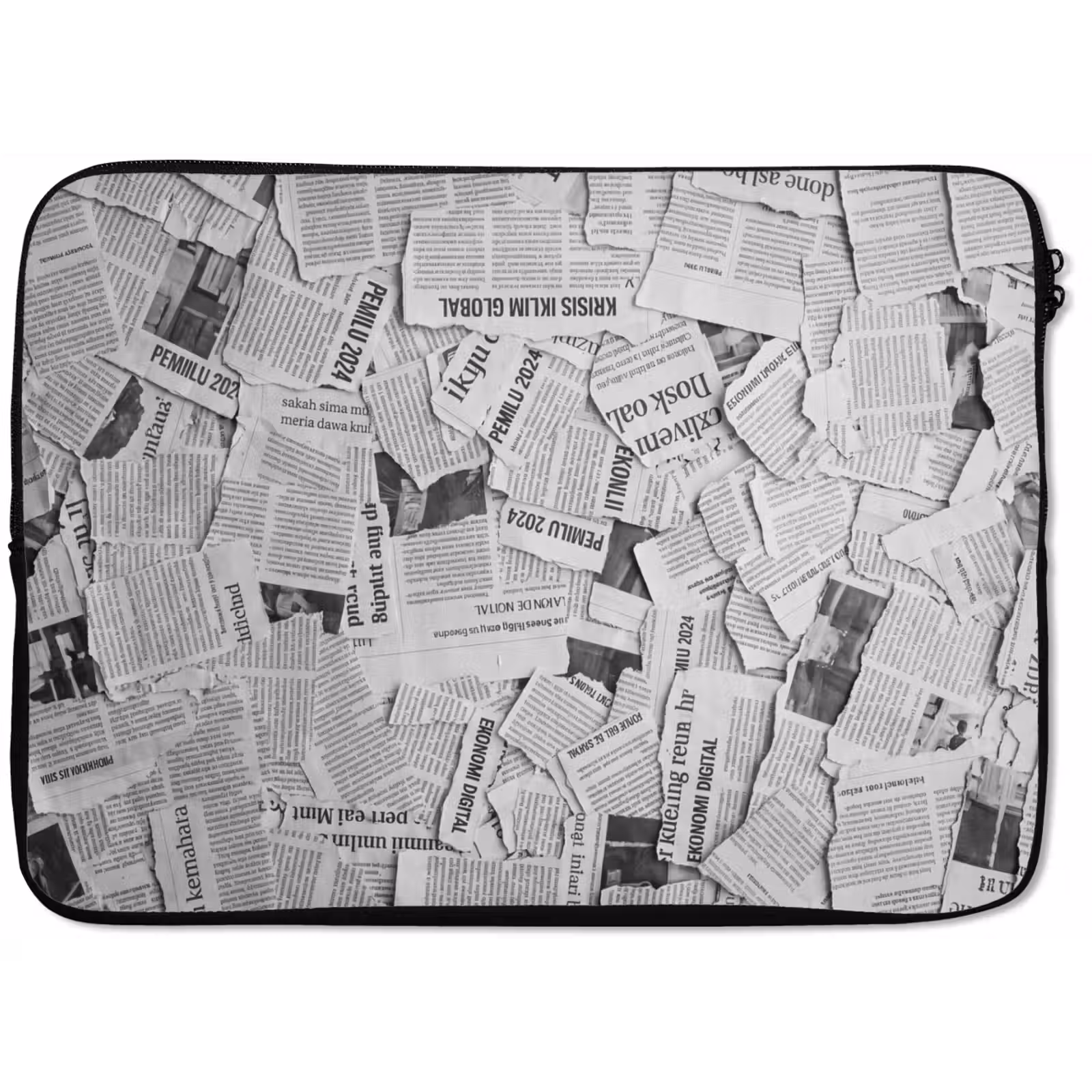 Laptophoes - Krant - Versnipperd - Textuur - Zwart-wit - Abstract — 1