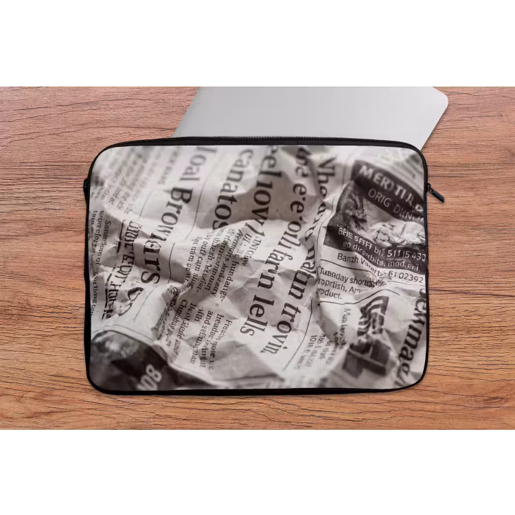 Laptophoes - Krant - Gekreukeld - Textuur - Vintage - Zwart-wit — 2