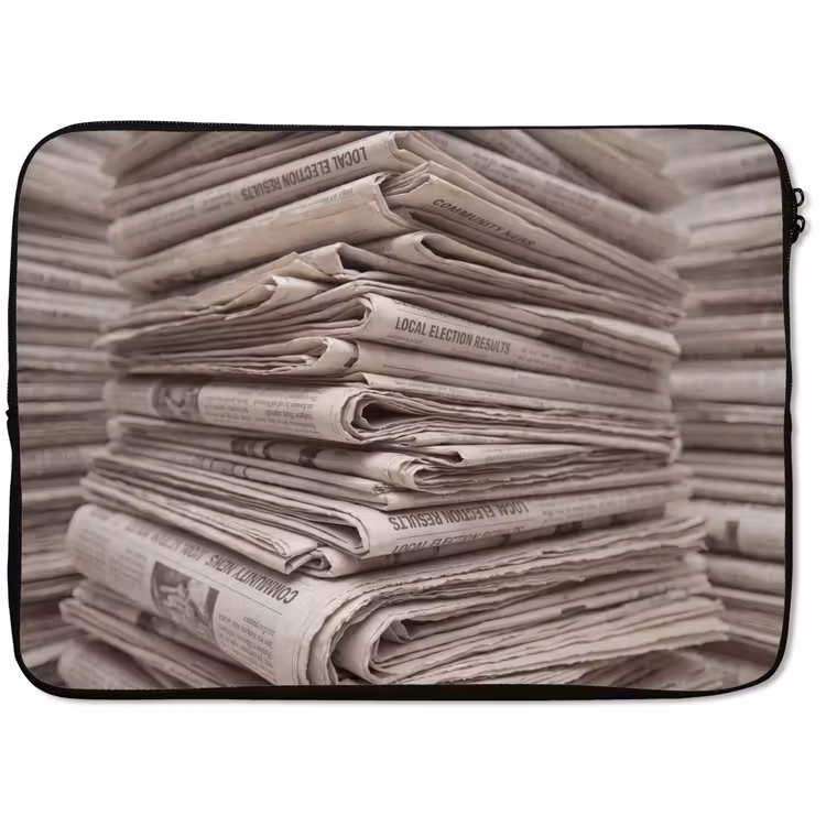 Laptophoes - Kranten - Stapel - Nieuws - Vintage - Beige — 1