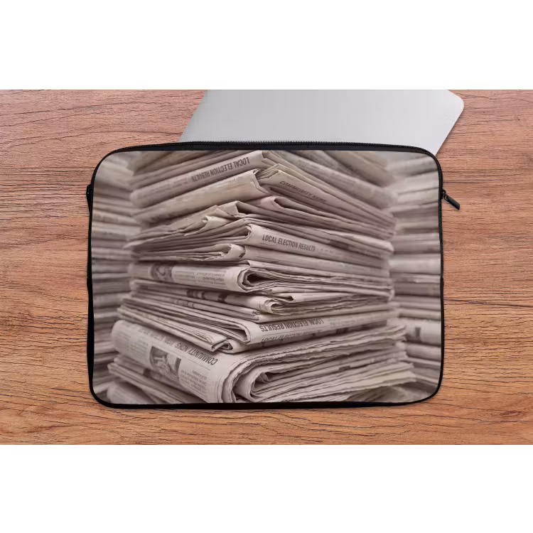 Laptophoes - Kranten - Stapel - Nieuws - Vintage - Beige — 2