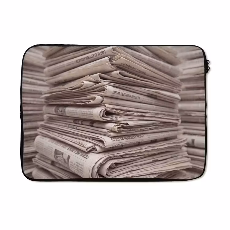 Laptophoes - Kranten - Stapel - Nieuws - Vintage - Beige — 5