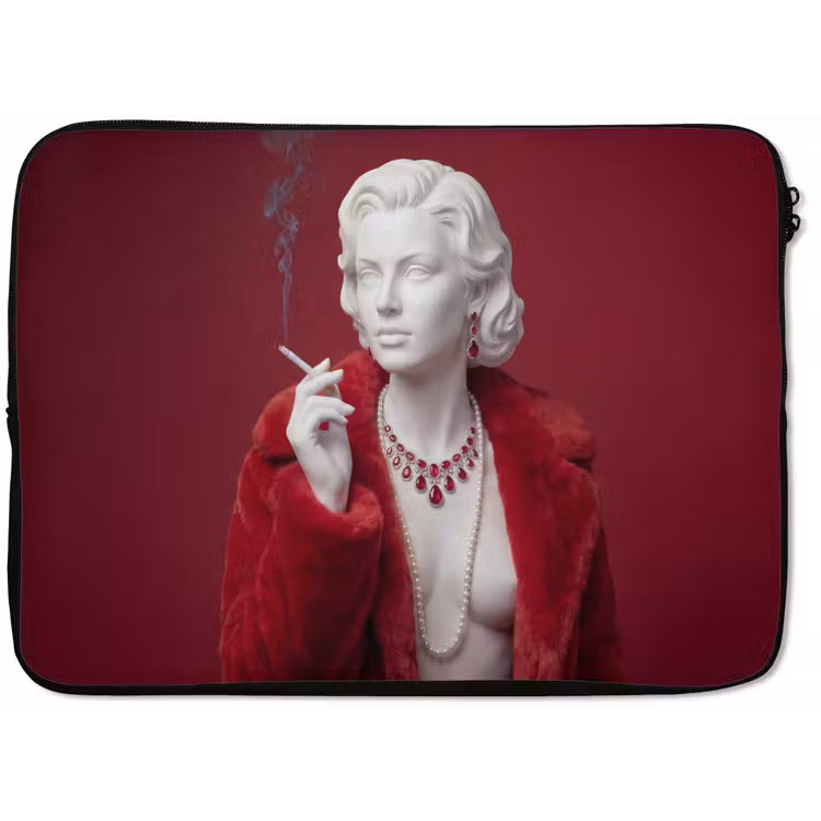 Laptophoes - Vrouw - Bontjas - Mode - Klassiek - Rood — 1