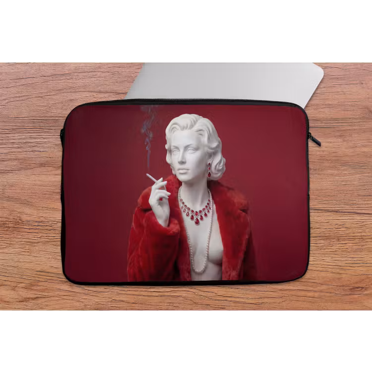 Laptophoes - Vrouw - Bontjas - Mode - Klassiek - Rood — 2