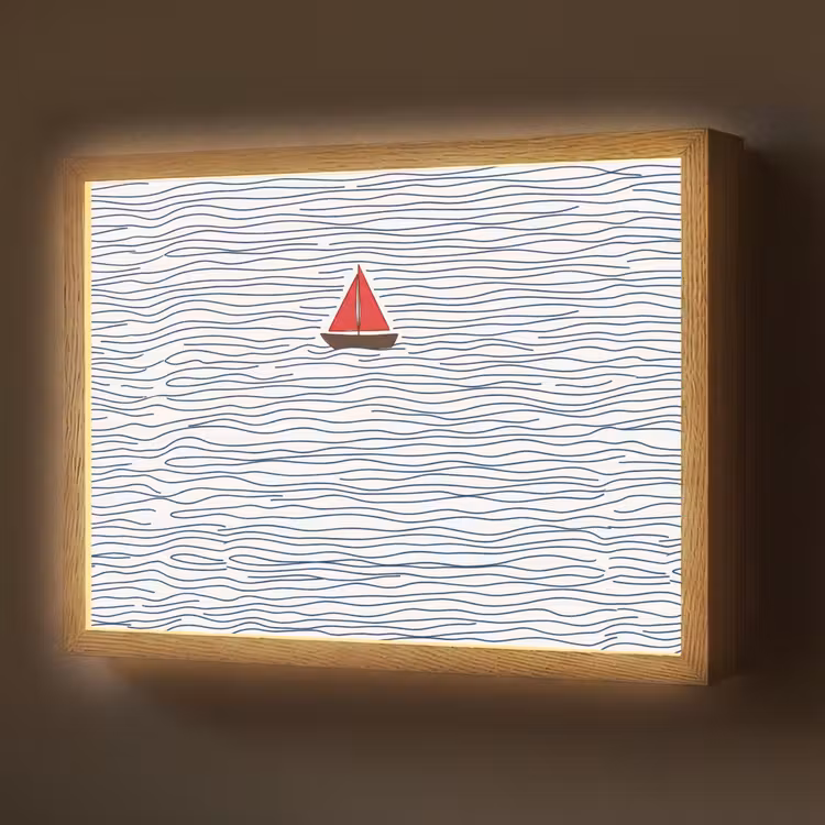 Lightbox - Wandlamp - Boot - Water - Rood - Illustratie - Minimalistisch — 1