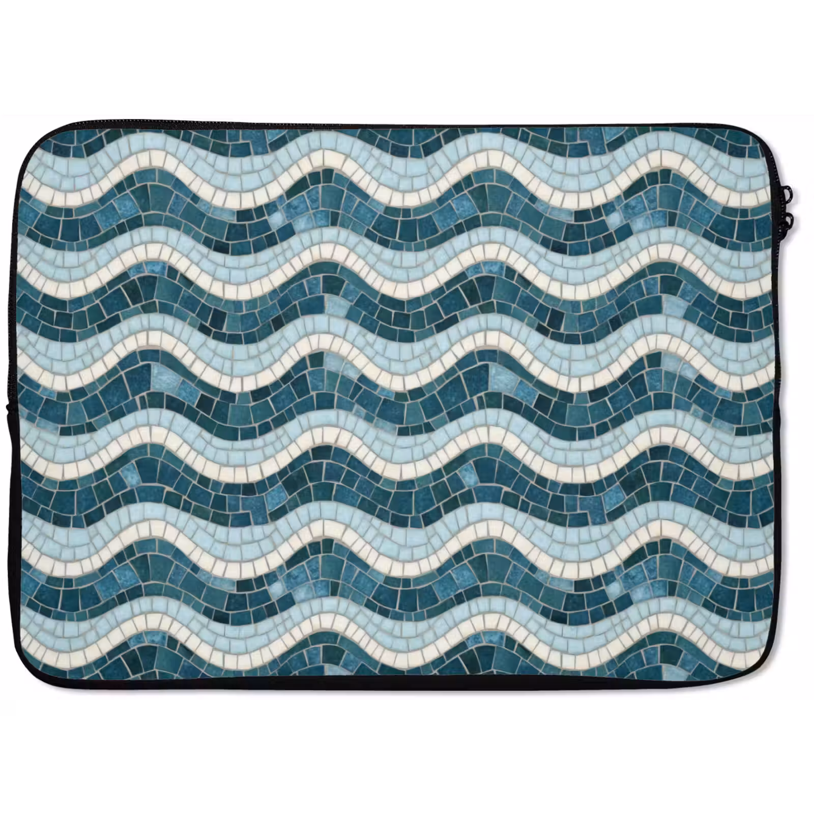 Laptophoes - Blauw - Wit - Mozaïek - Golvend — 1