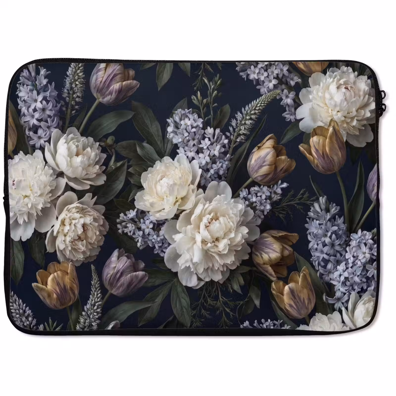 Laptophoes - Bloemen - Donker - Elegant - Natuur - Wit — 1