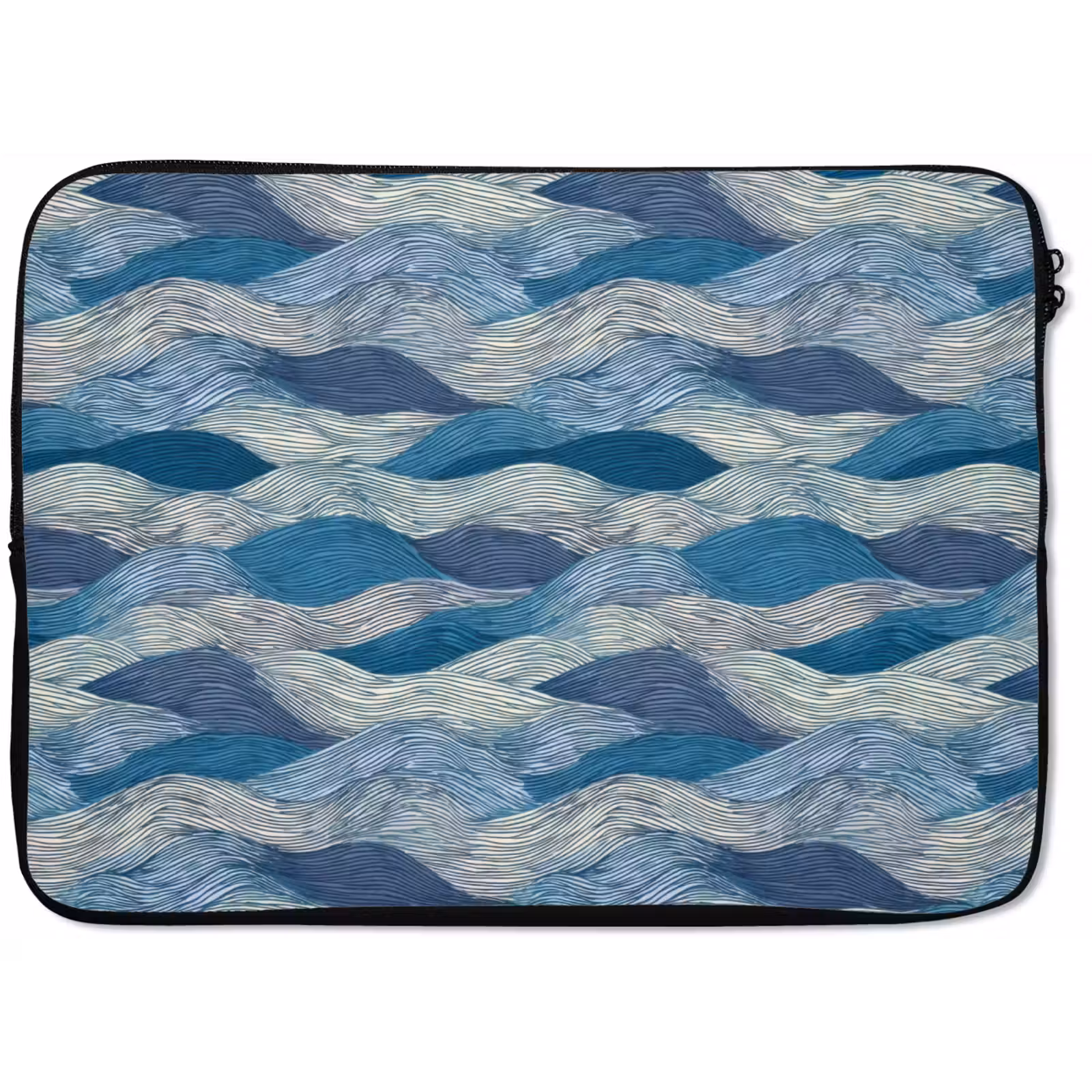 Laptophoes - Getekend - Blauw - Wit - Golvend - Streepjes — 1