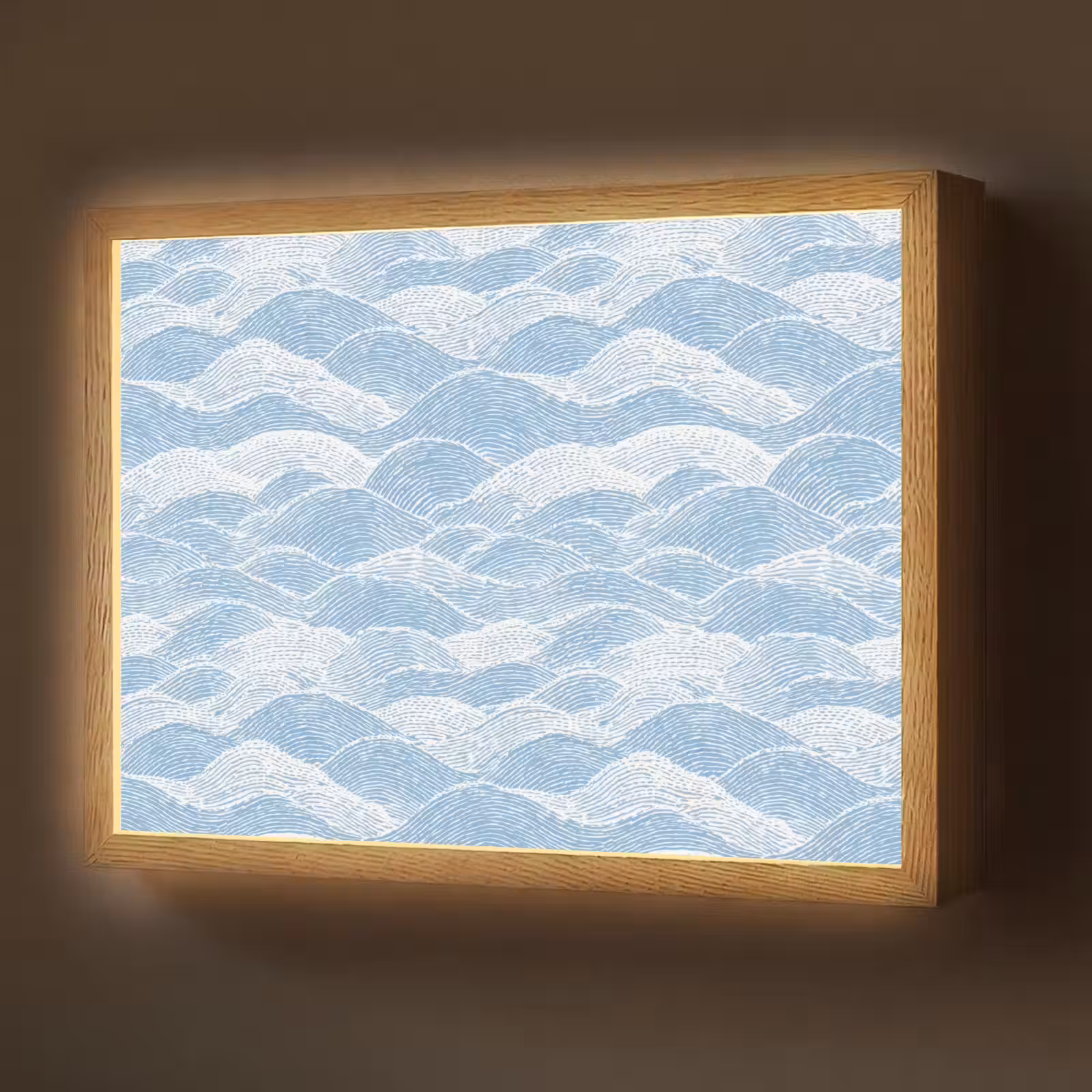 Lightbox - Wandlamp - Blauw - Wit - Golven - Getekend — 1
