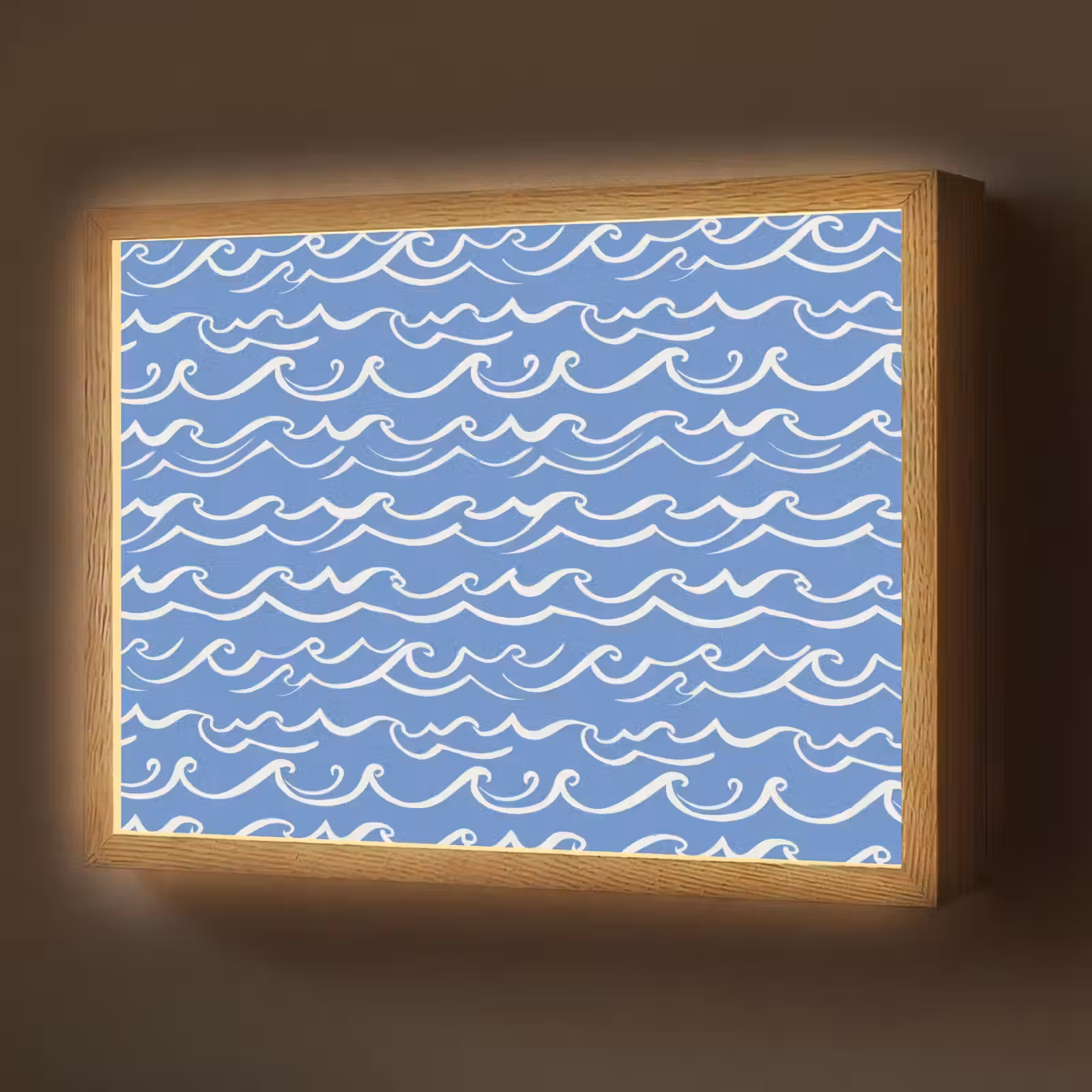 Lightbox - Wandlamp - Blauw - Wit - Simpel - Getekend - Golven — 1