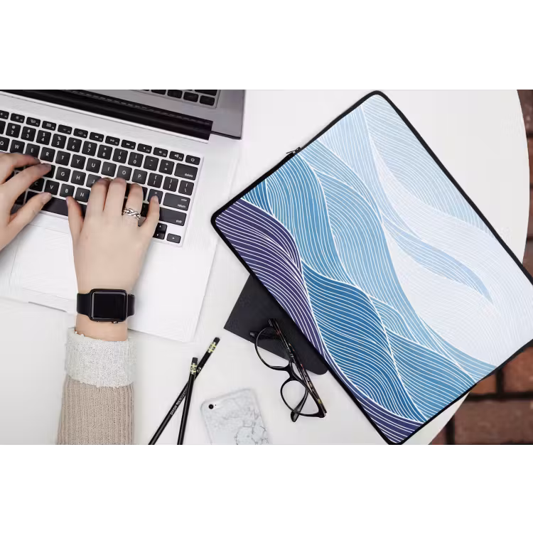 Laptophoes - Abstract - Golven - Patroon - Blauw - Modern — 3