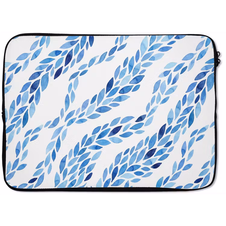 Laptophoes - Bladeren - Aquarel - Patroon - Modern - Blauw — 1